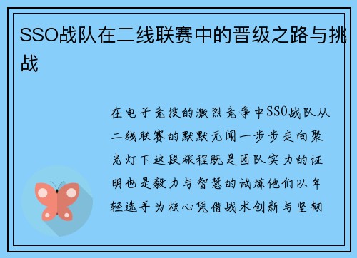 SSO战队在二线联赛中的晋级之路与挑战